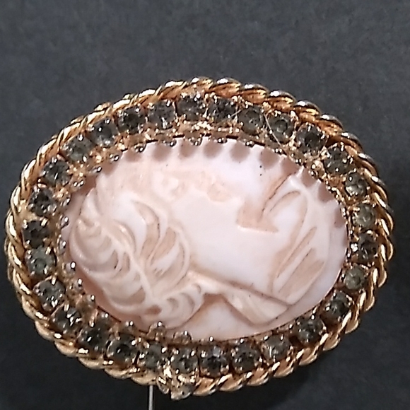 HOBE VINTAGE CAMEO SIGNED RHINESTONES BROOCH/NECKLACE - Picture 11 of 14